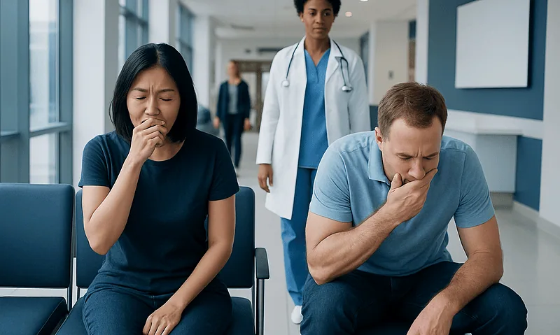 Phlegm and vomiting: Common Causes, Warning Signs, and When to See a Doctor 3 Patients experiencing nausea and vomiting in a hospital waiting area.