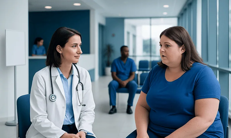 Doctor consulting with a patient about gastric sleeve surgery options.
