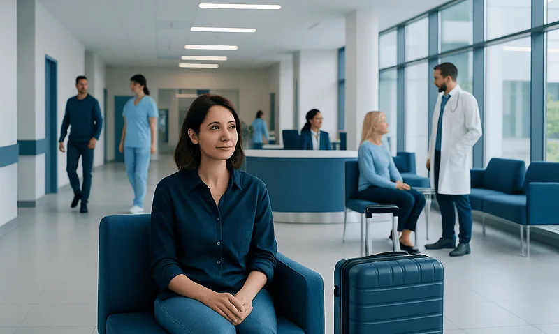 Patient waiting in hospital lobby at Acibadem Hospitals Group.