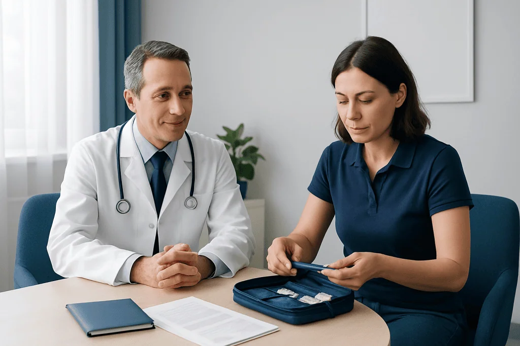 Doctor consulting with a patient about medical travel to Turkey for diabetes treatment.