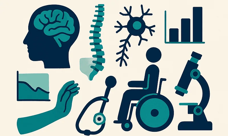 Medical illustration of neurological and physical health elements for ALS awareness.