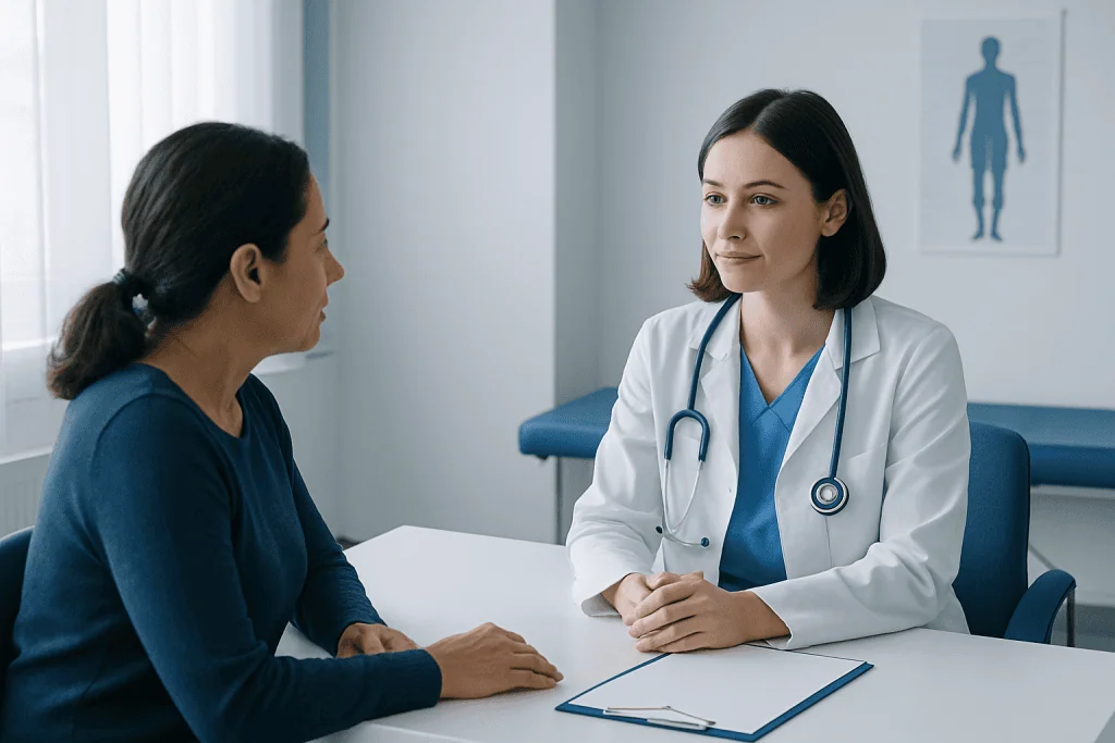 Doctor consulting with a patient in a medical office setting.