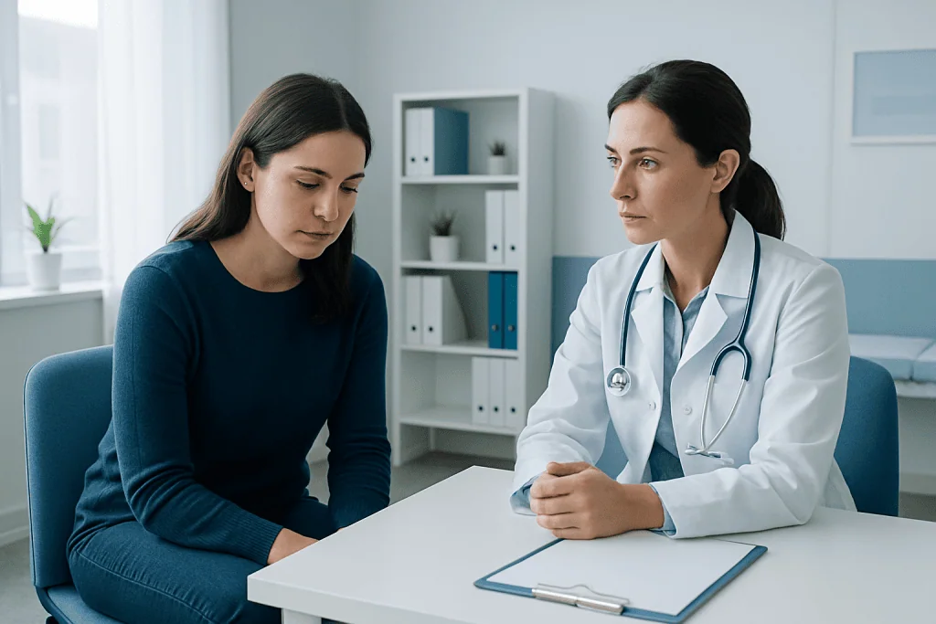 Doctor consulting with a patient in a modern medical office.