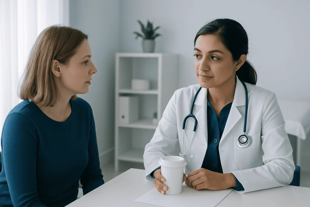 Doctor consulting with a patient in a medical office setting.