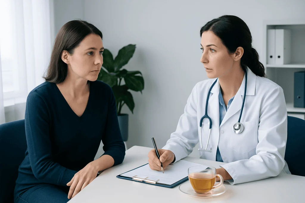 Doctor consulting with a patient in a medical office setting.