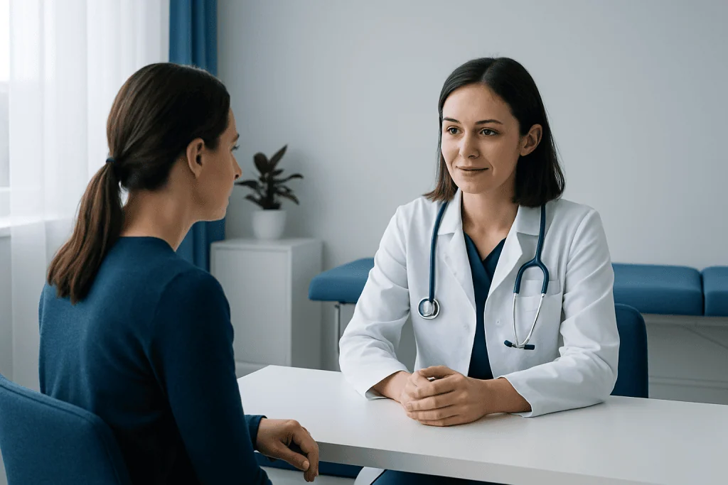 Doctor consulting with a patient in a medical office.