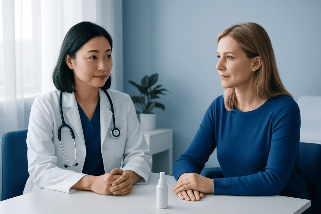 Doctor consulting with patient in a medical office.