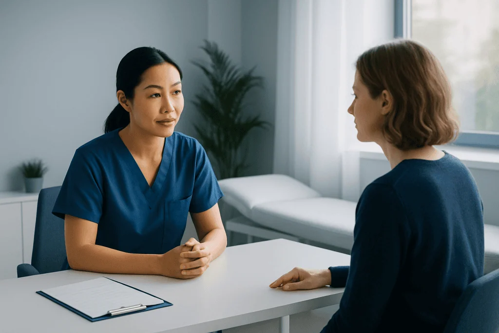 Doctor consulting with patient in a medical office setting.