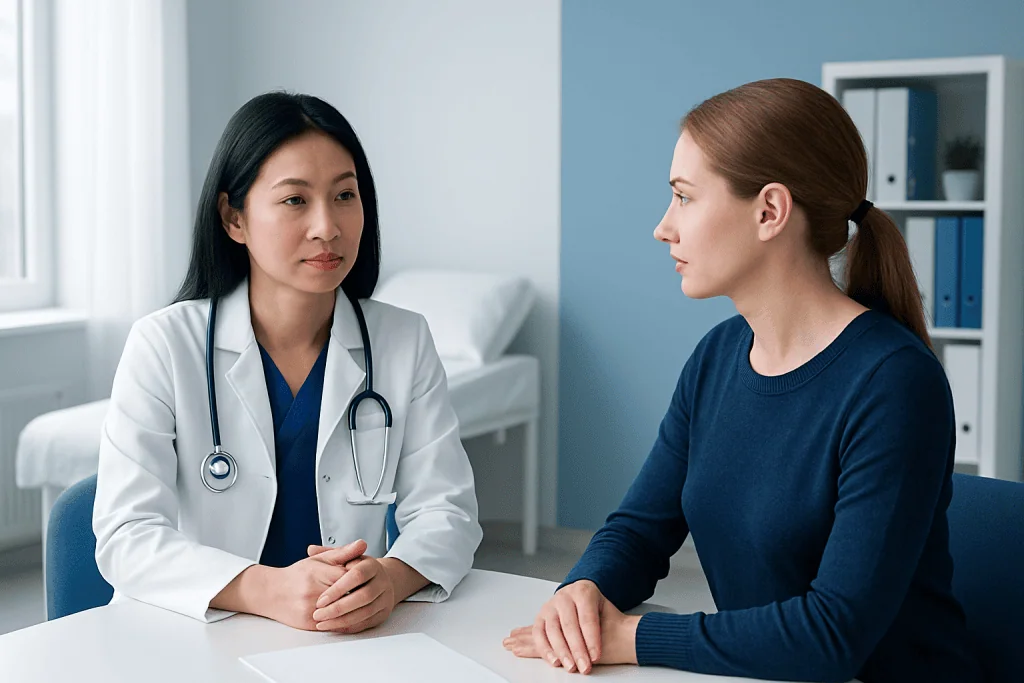 Doctor consulting with a patient in a medical office setting.