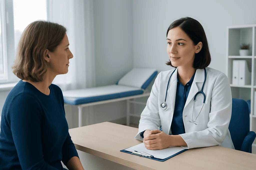 Doctor consulting with a patient in a medical office at Acibadem Hospitals Group.