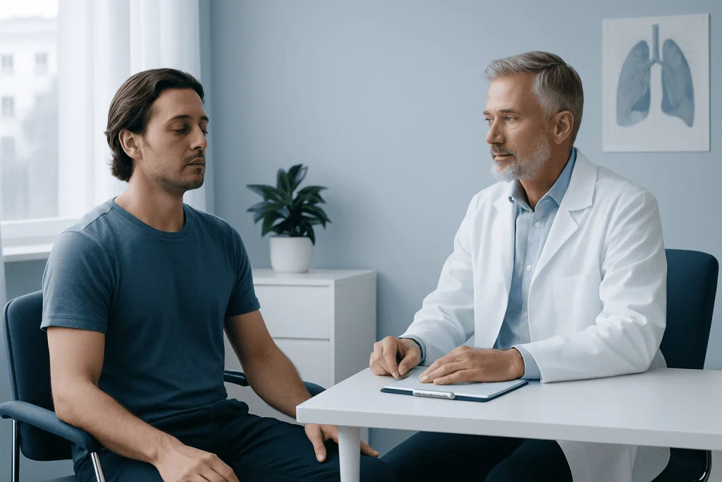 Doctor consulting with a patient in a medical office setting.