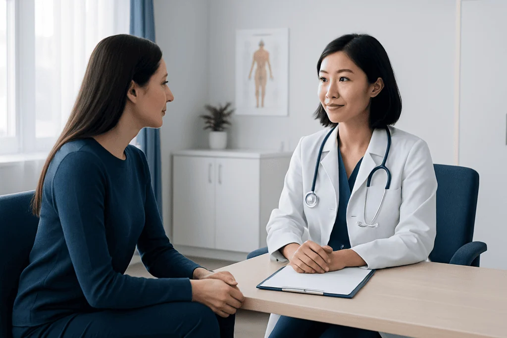 Doctor consulting with a patient in a medical office setting.