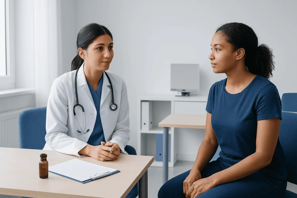 Doctor consulting patient in a medical office at Acibadem Hospitals Group.