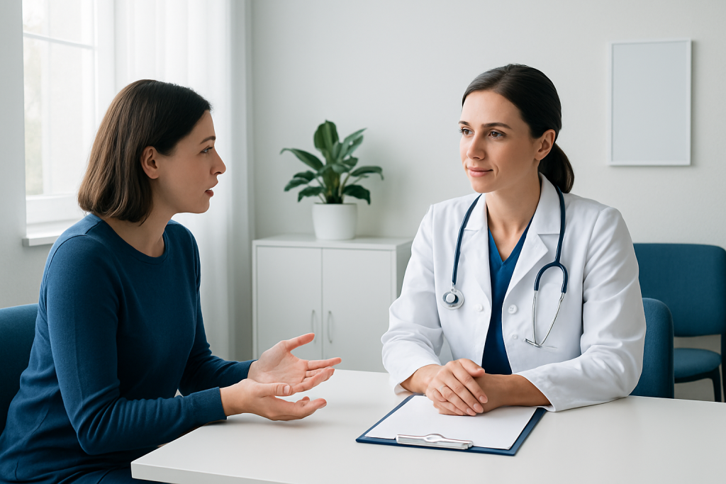 Doctor consulting with a patient in a modern clinic setting.