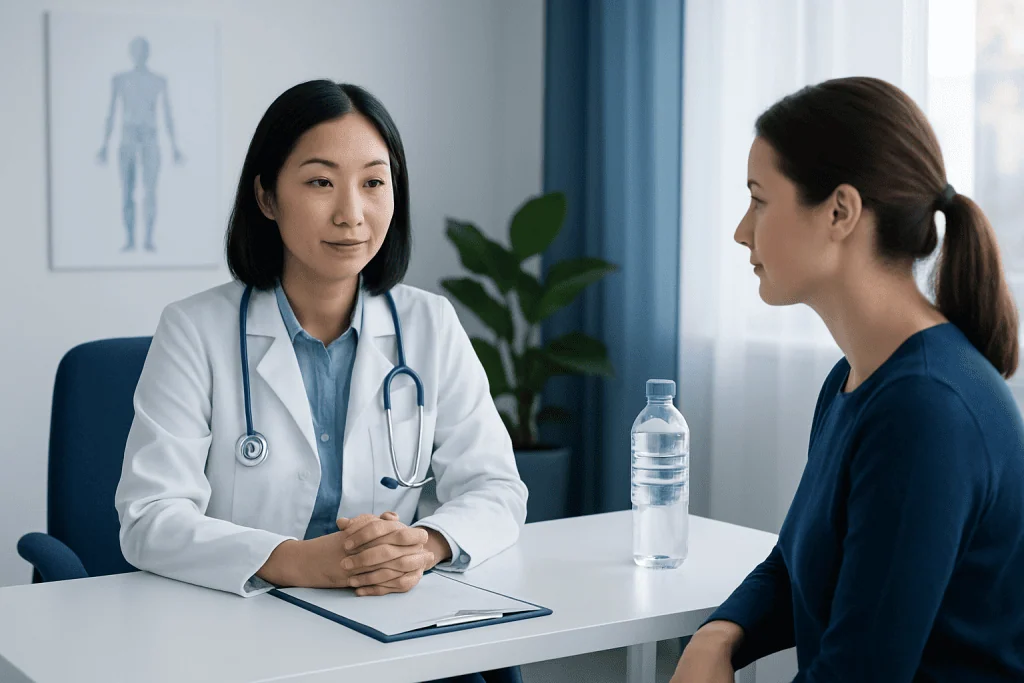 Doctor consulting with a patient in a medical office setting.