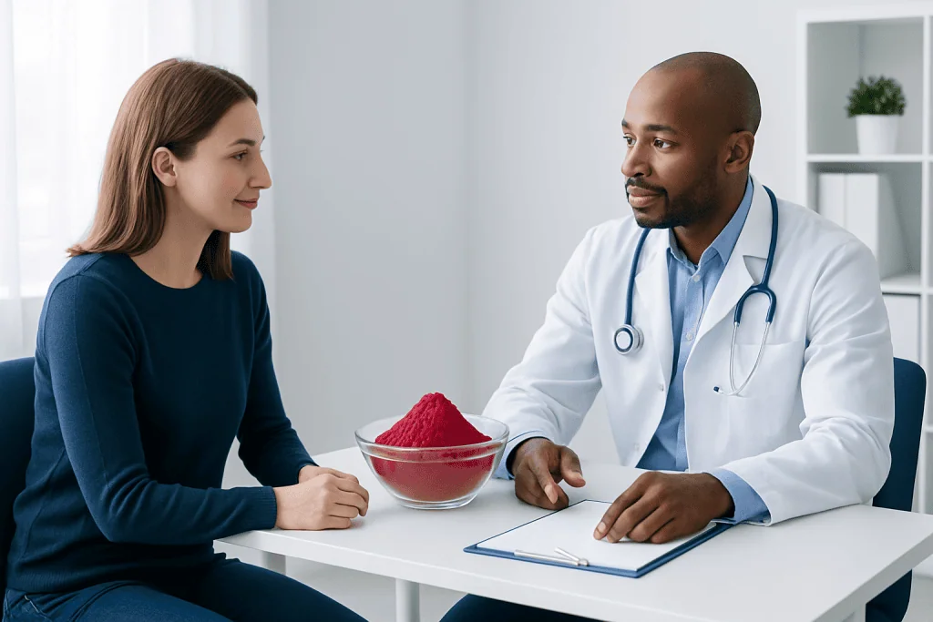 Doctor consulting with a patient about beet root powder benefits.