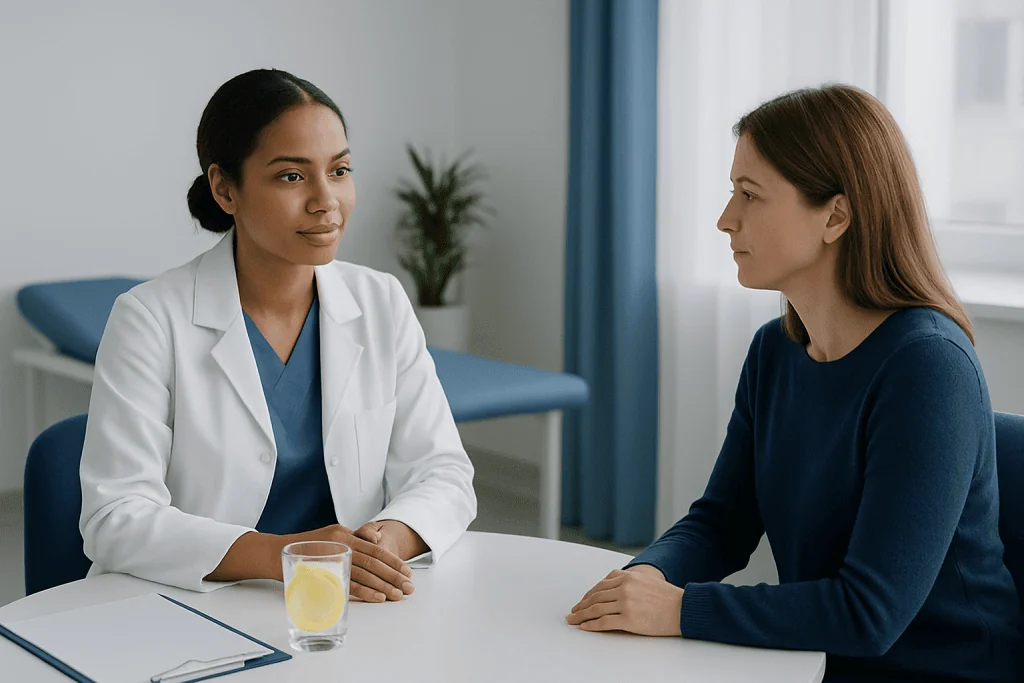 Doctor consulting with a patient in a medical office at Acibadem Hospitals Group.