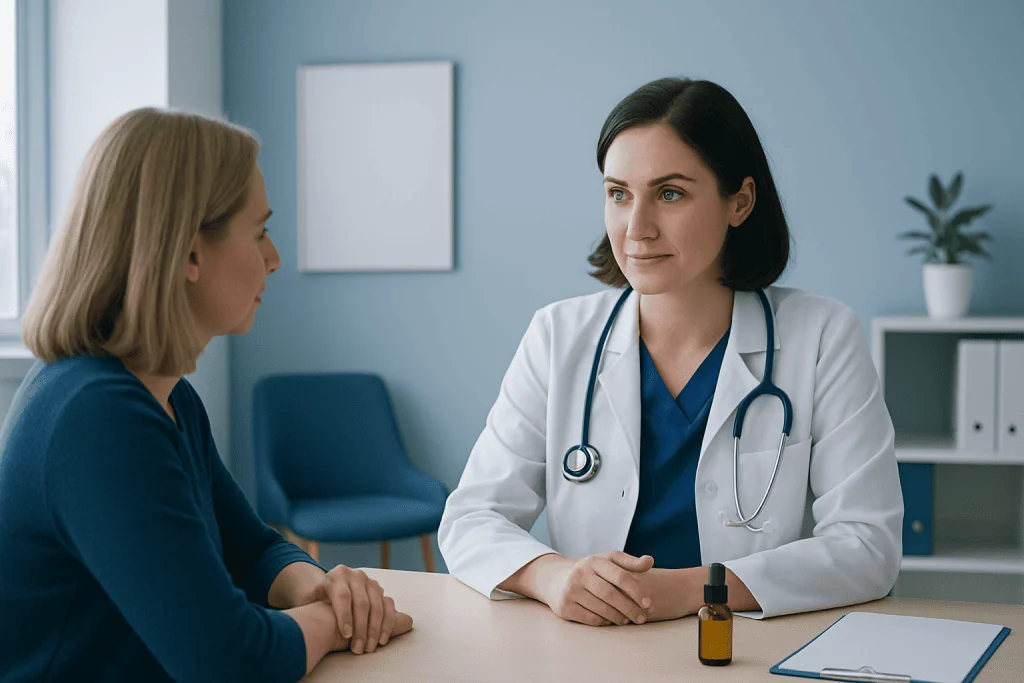 Doctor consulting with a patient in a medical office setting.