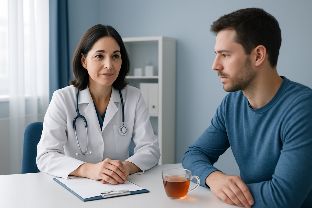Doctor consulting with a patient in a medical office setting.
