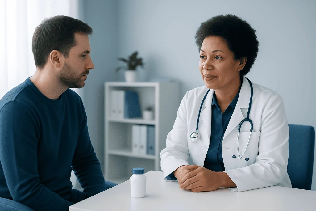 Doctor consulting with patient in a medical office at Acibadem Hospitals Group.