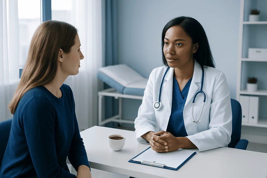 Doctor consulting with a patient in a medical office at Acibadem Hospitals Group.