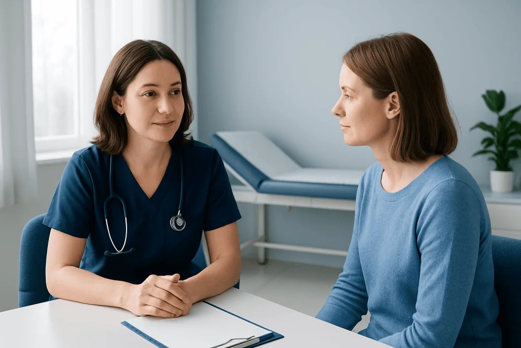 Doctor consulting with a patient in a medical office setting.
