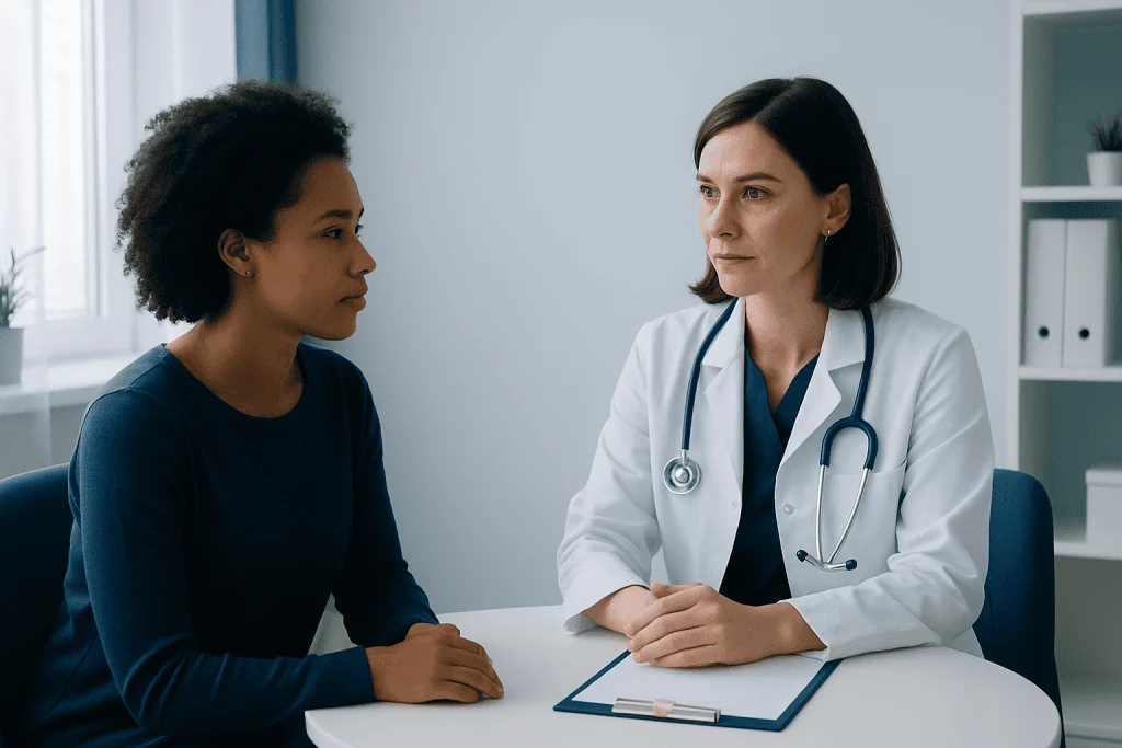 Doctor consulting with a patient in a medical office setting.