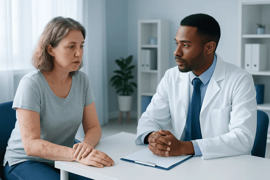 Doctor consulting with a patient in a medical office setting.