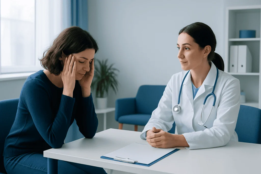 Doctor consulting with a patient in a medical office setting.