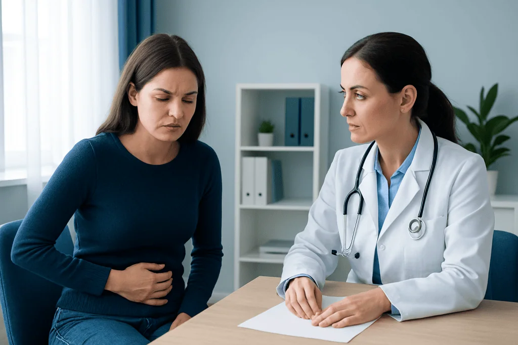 Doctor consulting with a woman patient about menstrual health issues.