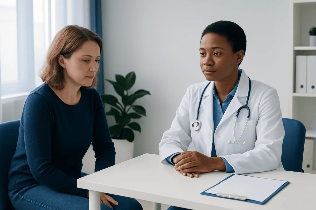 Doctor consulting with a patient in a medical office setting.