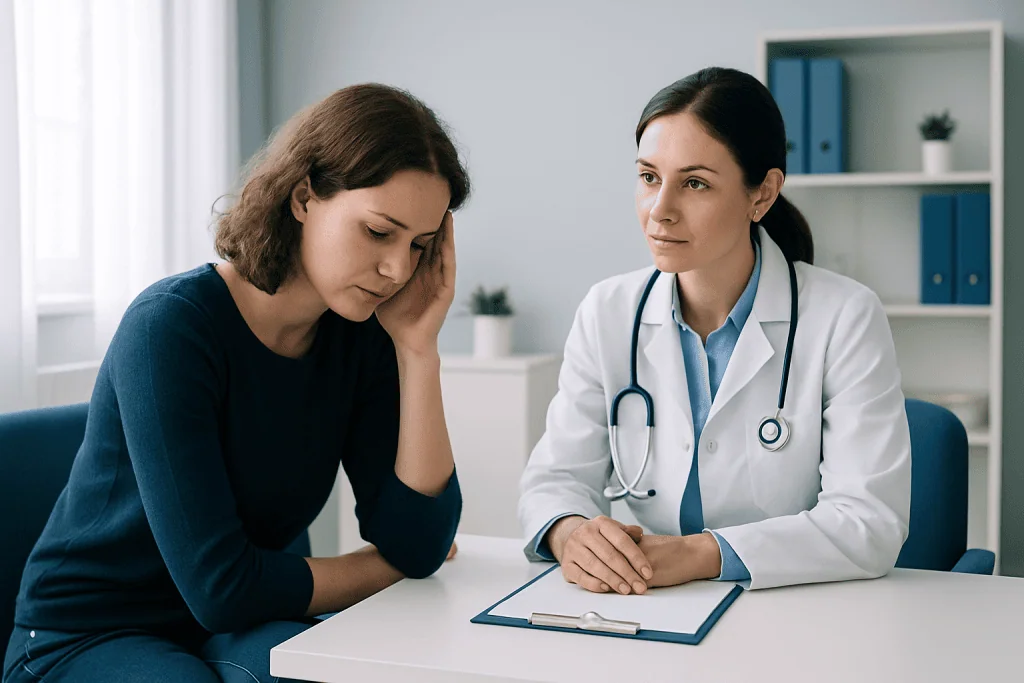 Doctor consulting with a patient in a medical office setting.