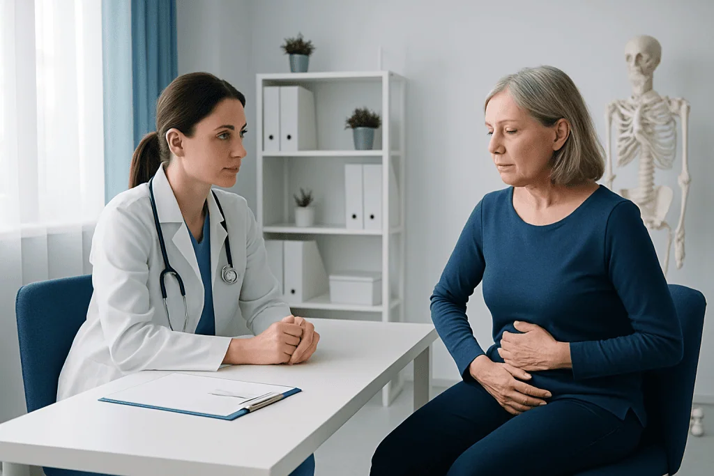 Doctor consulting with a patient about gallbladder health and symptoms.