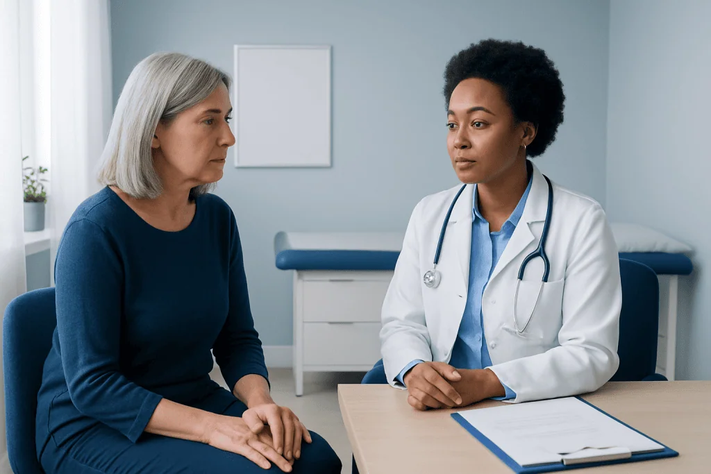 Doctor consulting with a patient in a medical office setting.