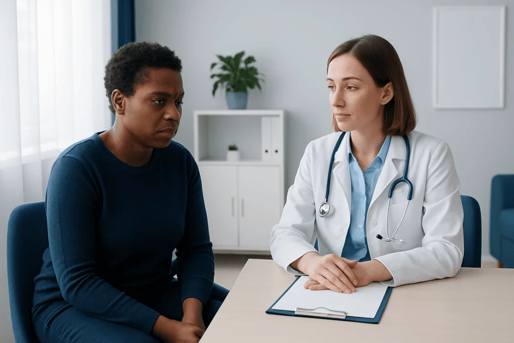 Doctor consulting a patient in a modern medical office.