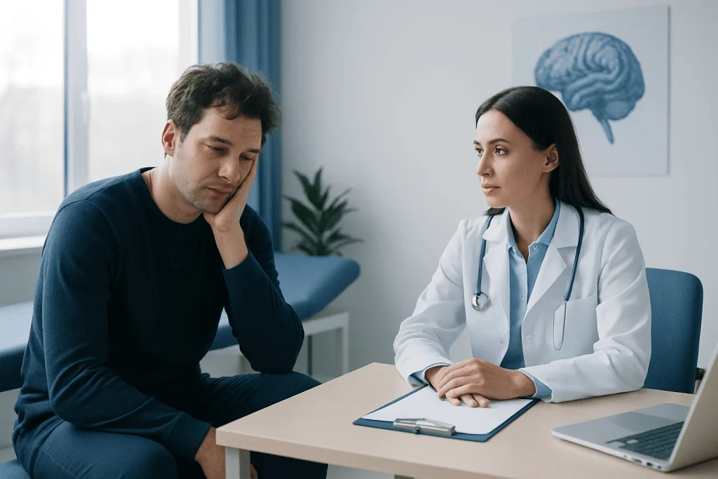 Doctor consulting with a patient about neurological sleep issues.
