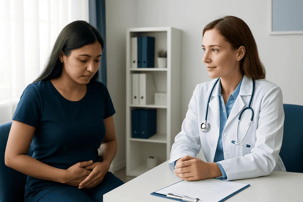 Doctor consulting with a patient in a medical office setting.