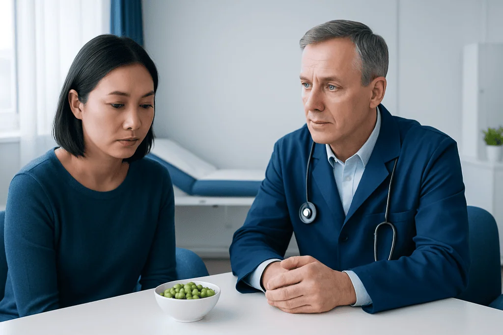 Doctor consulting with a patient in a medical office setting.