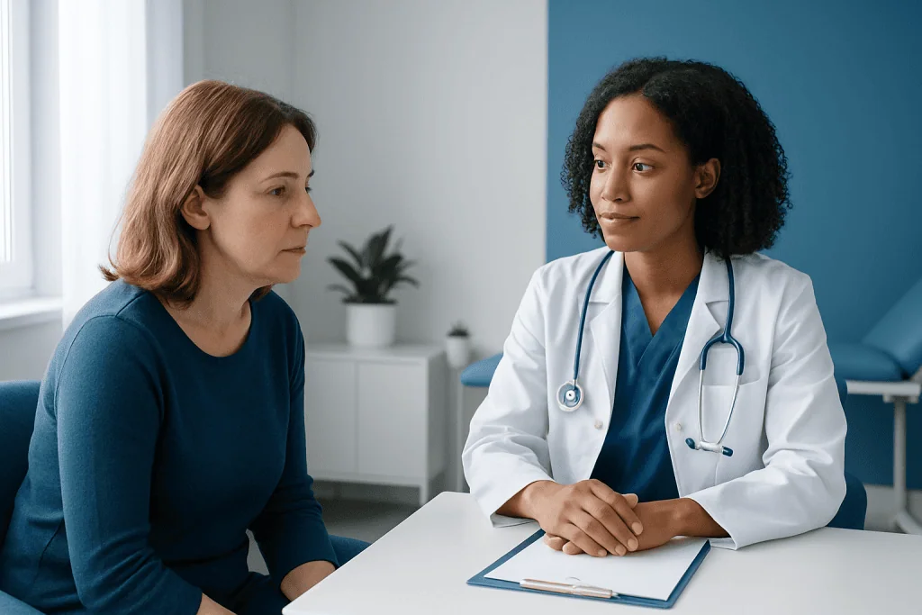 Doctor consulting with a patient in a medical office setting.