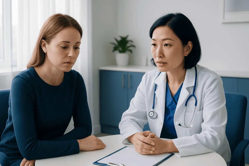 Doctor consulting with a patient in a medical office.