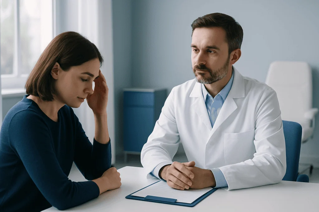 Doctor consulting with a patient in a medical office.