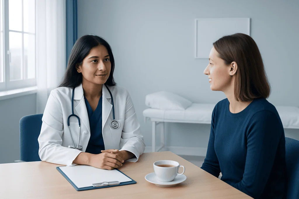 Doctor consulting with a patient in a medical office setting.