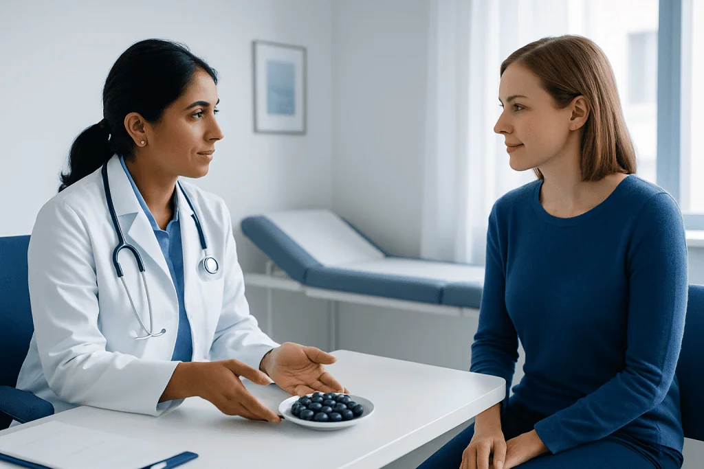 Doctor consulting with a patient in a medical office setting.
