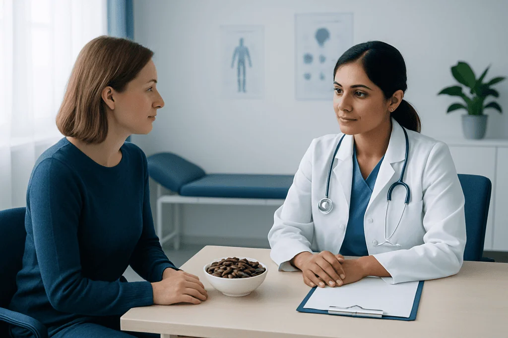 Doctor consulting with a patient in a medical office setting.
