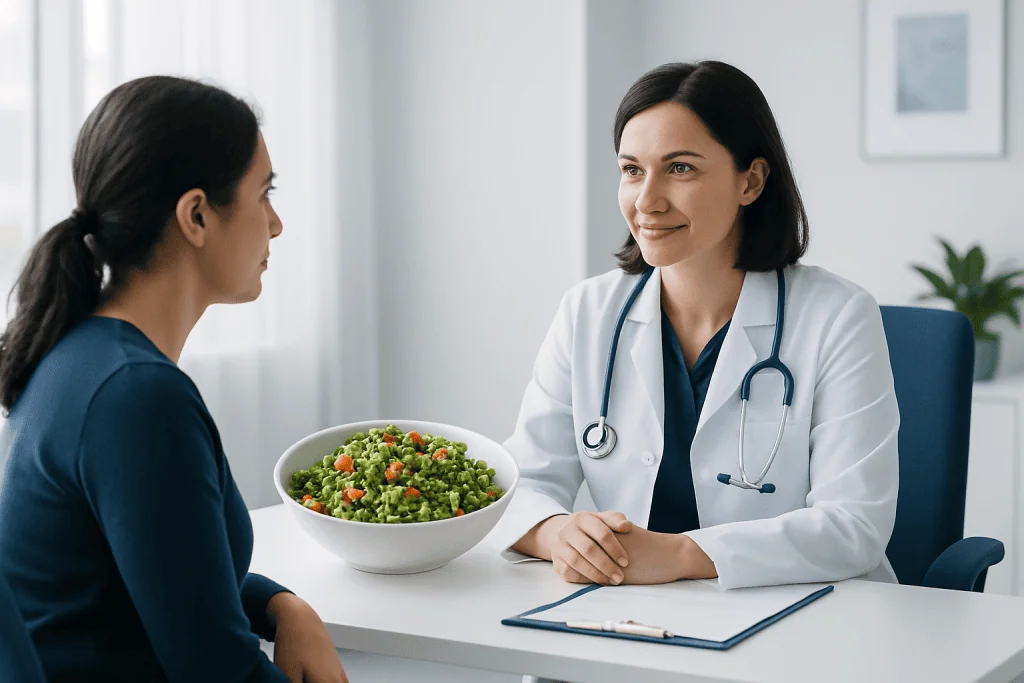 Doctor consulting patient about healthy diet and nutrition options.