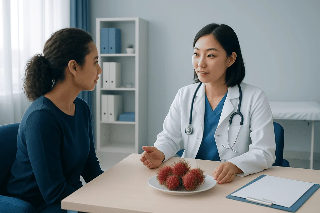 Doctor consulting with a patient about rambutan health benefits.