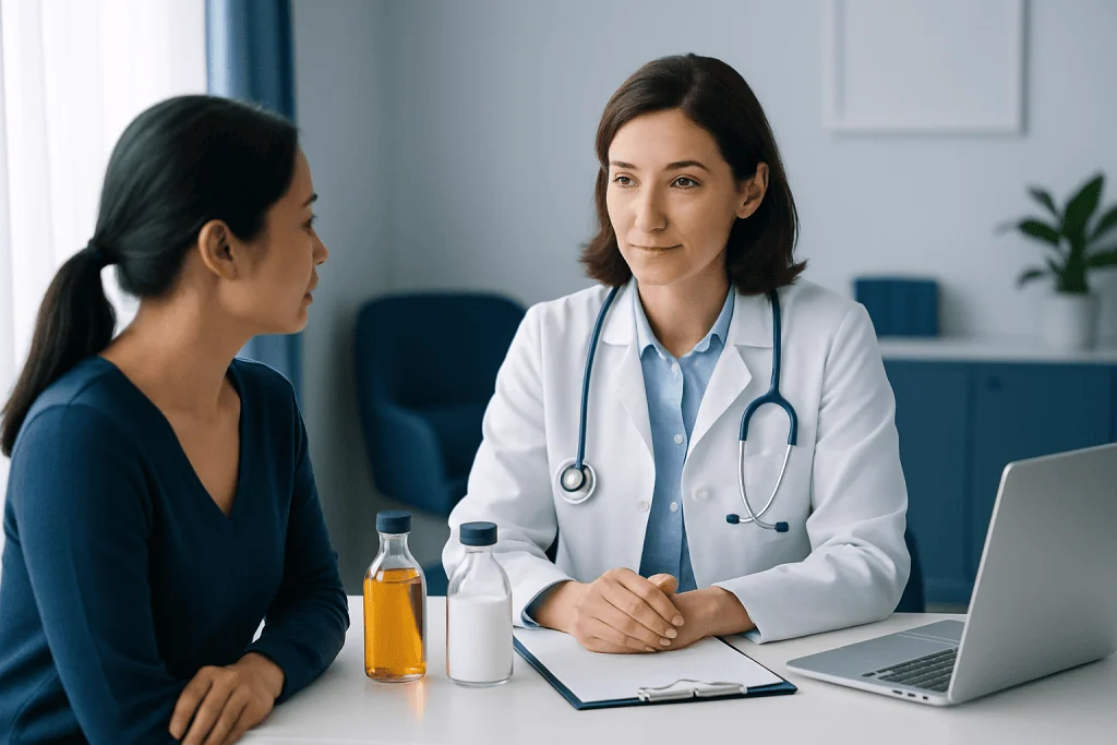 Doctor consulting with patient in a medical office setting.
