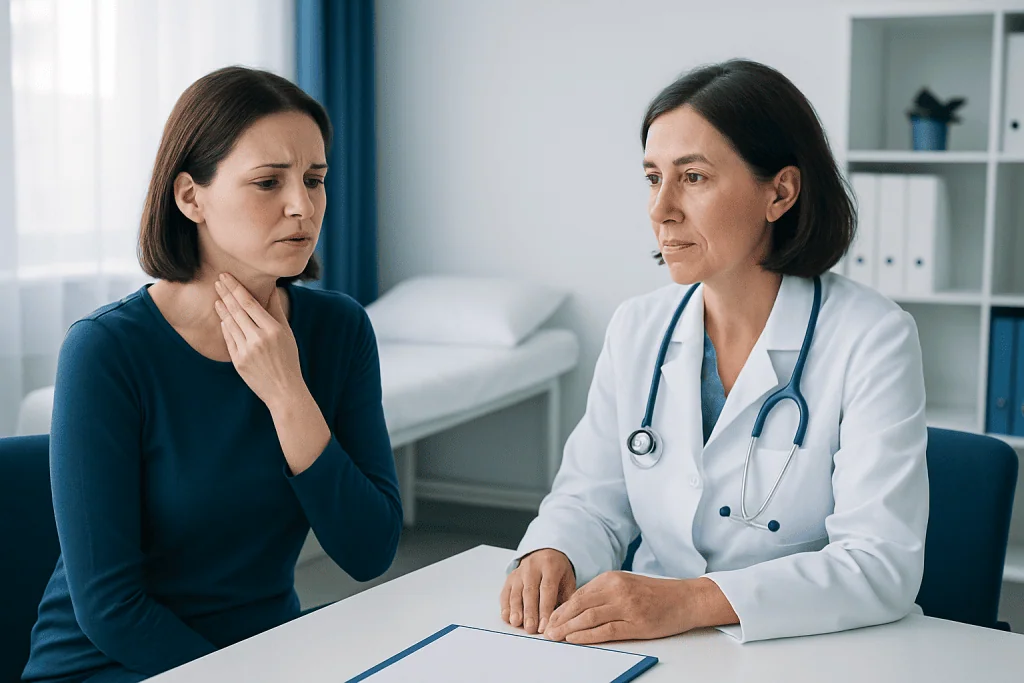 Doctor consulting with a patient in a medical office setting.