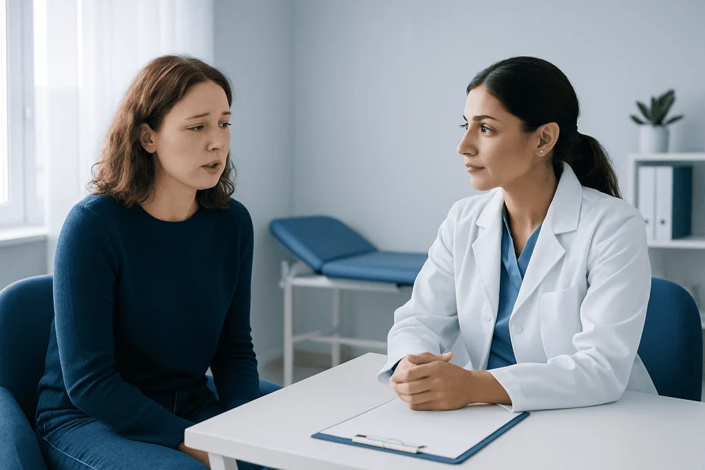 Doctor consulting with a patient in a medical office.
