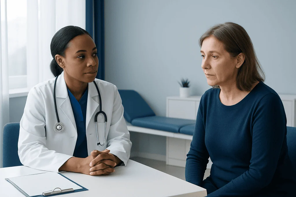 Doctor consulting with a patient in a medical office at Acibadem Hospitals Group.